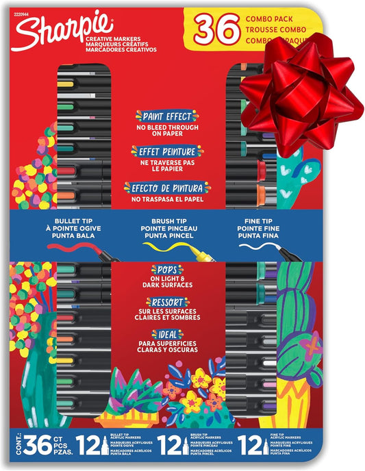 Sharpie Creative Markers Variety Pack, Water-Based Acrylic Paint Markers, Assorted Tips and Colors, 36 Count