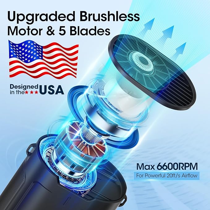 2025 AI Portable Fan Rechargeable, 4 Speeds 6600RPM Strong Airflow, Personal Waist Fan with up to 25H of Working Time, Hands-Free Hanging Neck Fan, Wearable Belt Fan for Camping, Outdoor, Jobsite