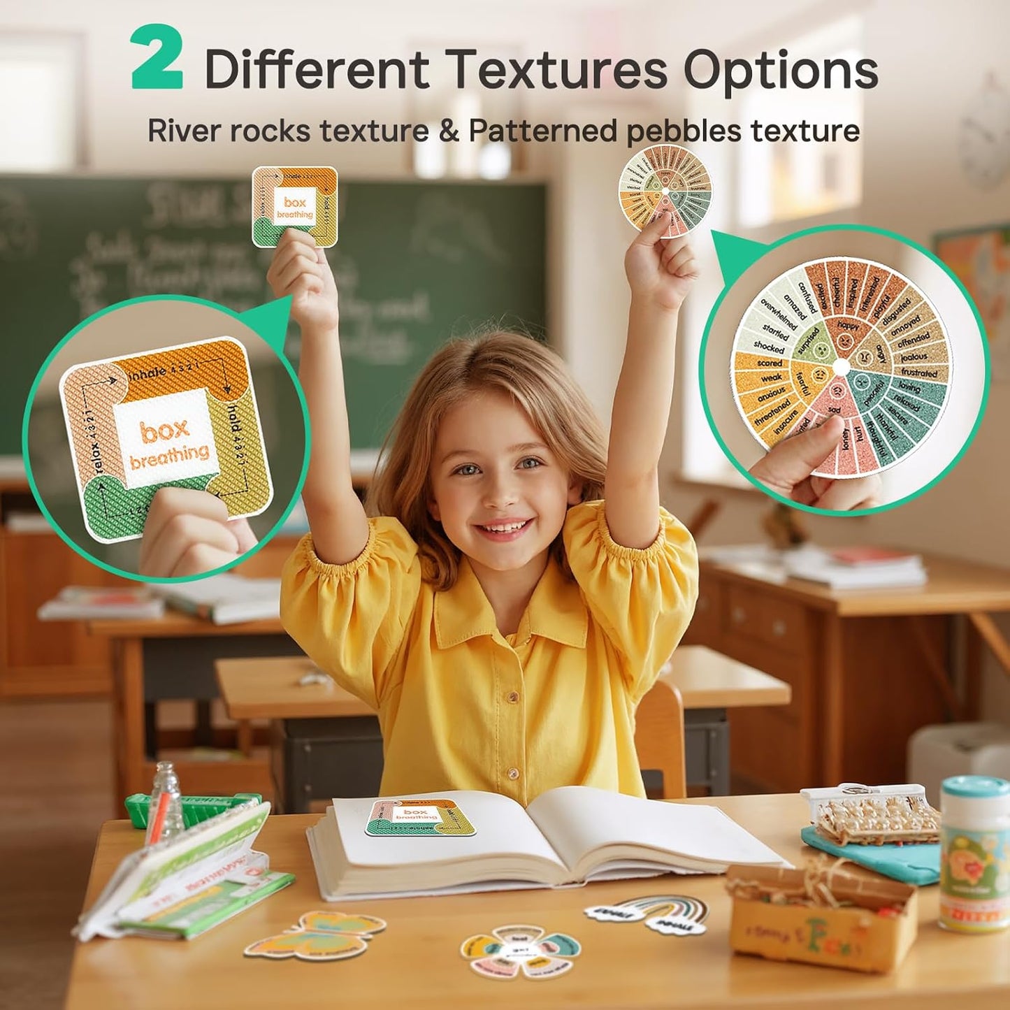 Calm Strips for Anxiety Sensory Stickers, 36Pcs 2 Textured for Mood Calming, Breathing Mindfulness Fidget Sticker for Kids, Anxiety Relief at Office & Classroom Desk