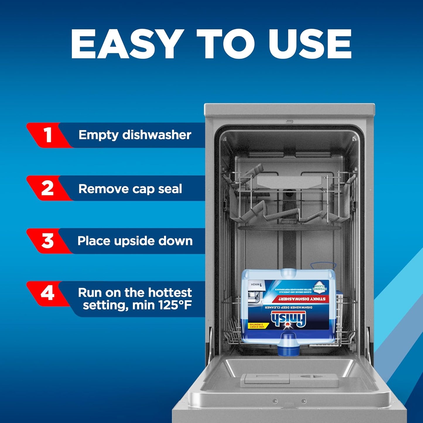 Finish Dishwasher Cleaner Liquid, Deep Cleans Hidden Grease & Limescale, Fights Odors & Maintains Performance, 3 Month Supply, 8.45oz, 1 Bottle