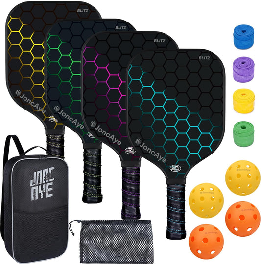 Pickleball-Paddles-Set of 4 or 2 Rackets by JoncAye, USAPA Approved Pickle-Ball Equipment with Balls, Bag, Accessories, Fiberglass Graphite Pickleball Racquet Set for Men, Women, Kids, Adults