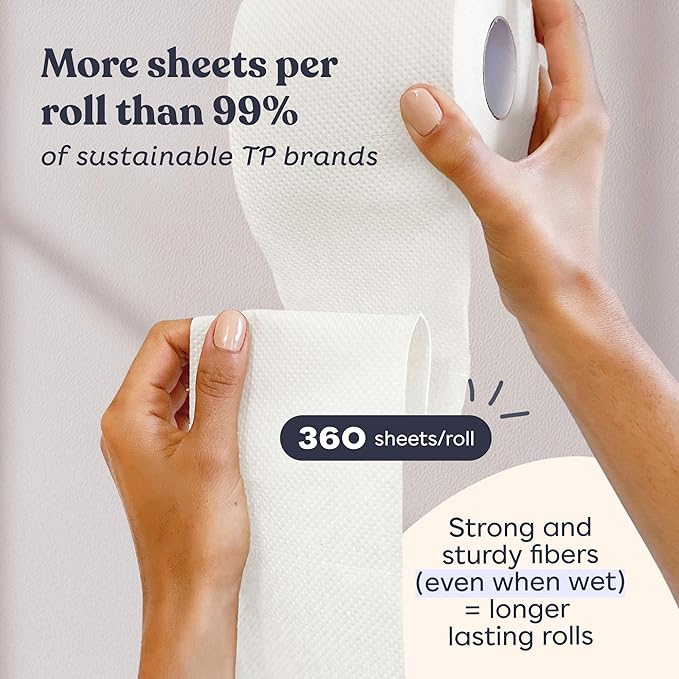 Betterway Bamboo Toilet Paper 3 Ply - Sustainable Toilet Tissue - 12 Double Rolls & 360 Sheets Per Roll - Septic Safe - Organic, Plastic Free - FSC Certified