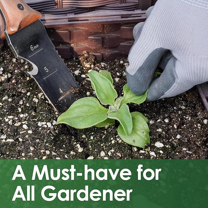 Hori Hori Garden Knife, Garden Tools with Sheath for Weeding,Planting,Digging, 7" Stainless Steel Blade with Cutting Edge, Full-Tang Wood Handle with Hanging Hole - Cart Shape