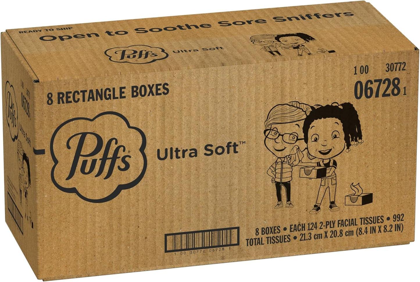 Puffs Ultra Soft Non-Lotion Facial Tissue, 8 Family Boxes, 124 Facial Tissues per Box
