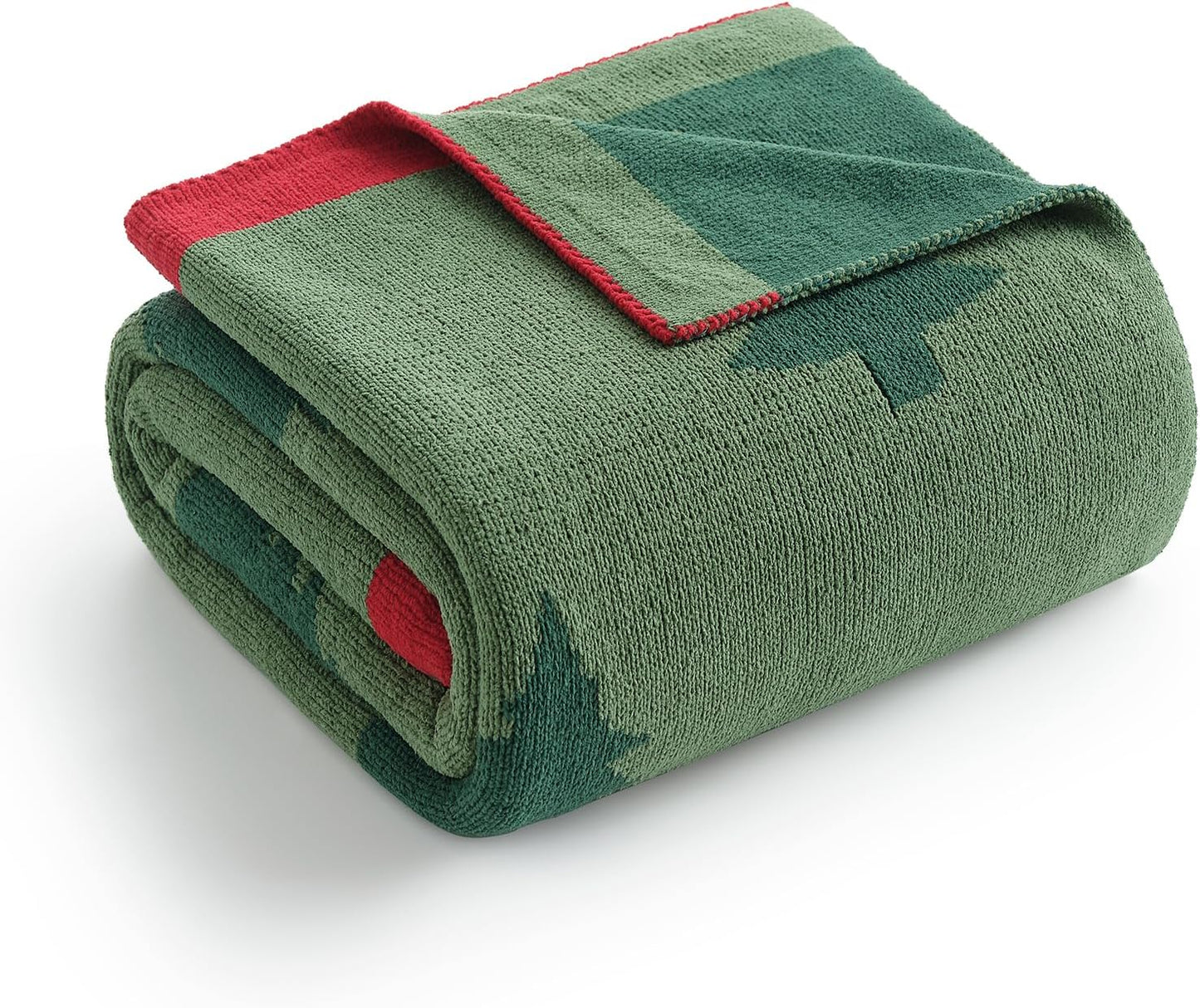 Amélie Home Christmas Throw Blanket for Couch, Reversible Pattern Christmas Tree Themed, Chenille Knit Xams Soft Cozy for Bed Home Decor Gift for Family, 50" x 60", Christmas Tree