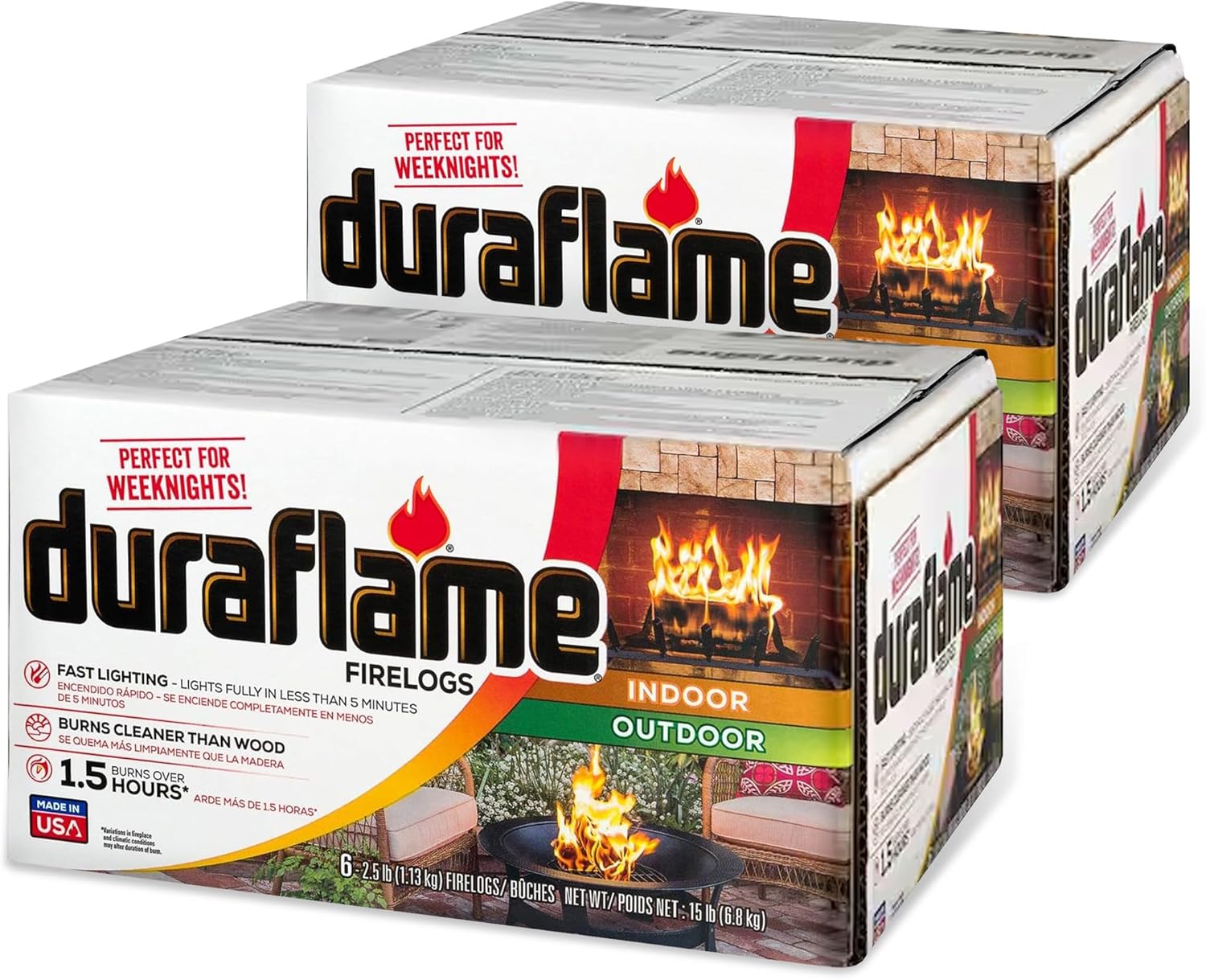 Duraflame 2.5-lb 1.5-Hour Burn Indoor/Outdoor Firelog (12-Count) - Perfect Fire-Log Substitute for Your Fireplace, Great for a Campfire, Chimney-Safe, Easy to Use, Fast Lighting with Starter (2 Items)