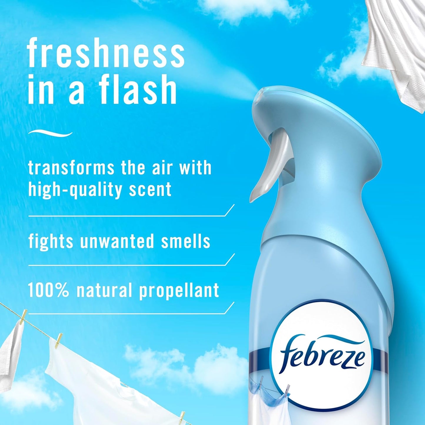 Febreze Air Mist Air Freshener Spray, Odor-Fighting Room Spray, Air Fresheners for Home and Bathroom and Kitchen, Aerosol Can, Linen & Sky Scent, 8.8oz, 2 Count