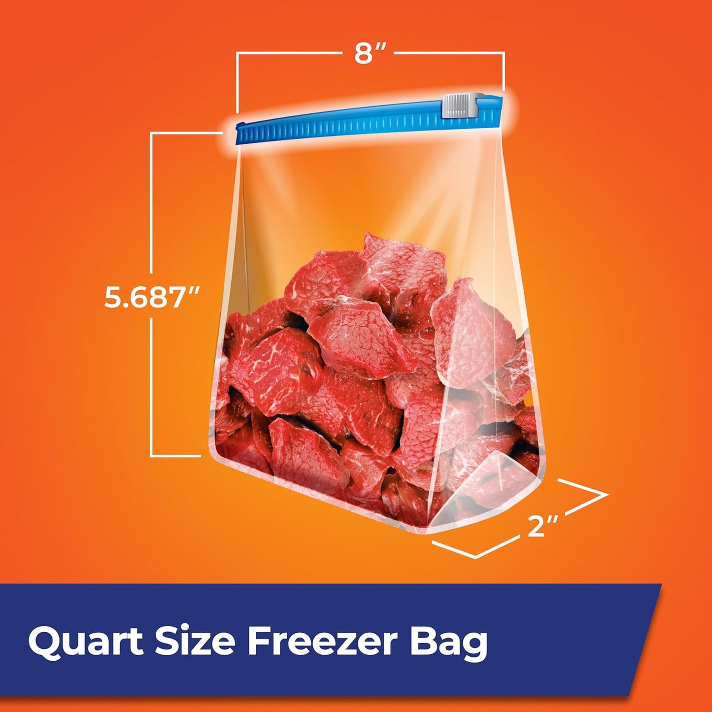 Hefty Slider Freezer Kitchen Storage Bags, Quart Size, 74 Count