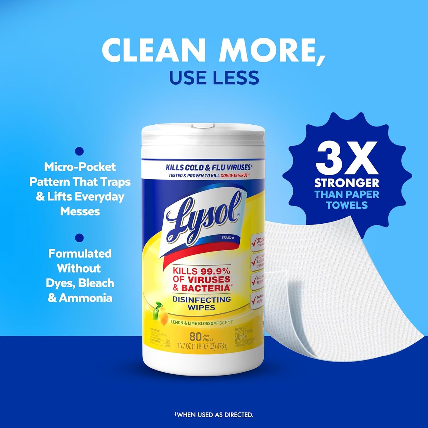 Lysol Disinfecting Wipes Bundle, Home Apartment Dorm Room Essentials and Cleaning Supplies, All Purpose Cleaner, Multi-surface Cleaning Wipes, Lemon and Lime Sanitizing Wipes Bundle, 80 Count