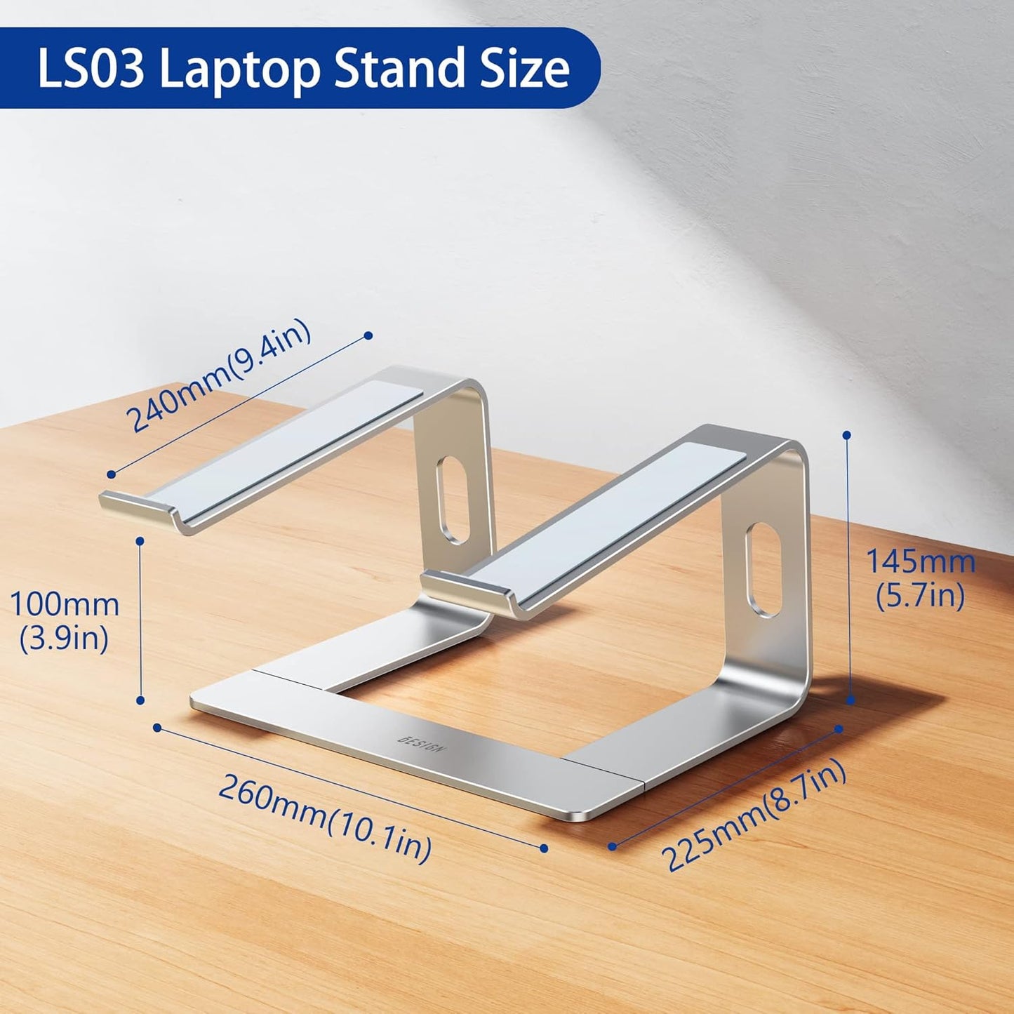 BESIGN LS03 Aluminum Laptop Stand, Ergonomic Detachable Computer Stand, Notebook Riser Compatible with Air, Pro, Dell, HP, Lenovo More 10-15.6" Laptops, Silver