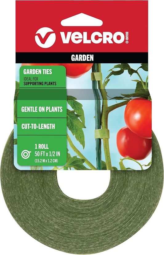 VELCRO Brand VEL-30071-USA ONE-WRAP Garden Ties | Plant Supports for Effective Growing | Strong Grips are Reusable and Adjustable | Cut-to-Length, 50 ft x 1/2 in, Green-Recycled Plastic - Cart Shape