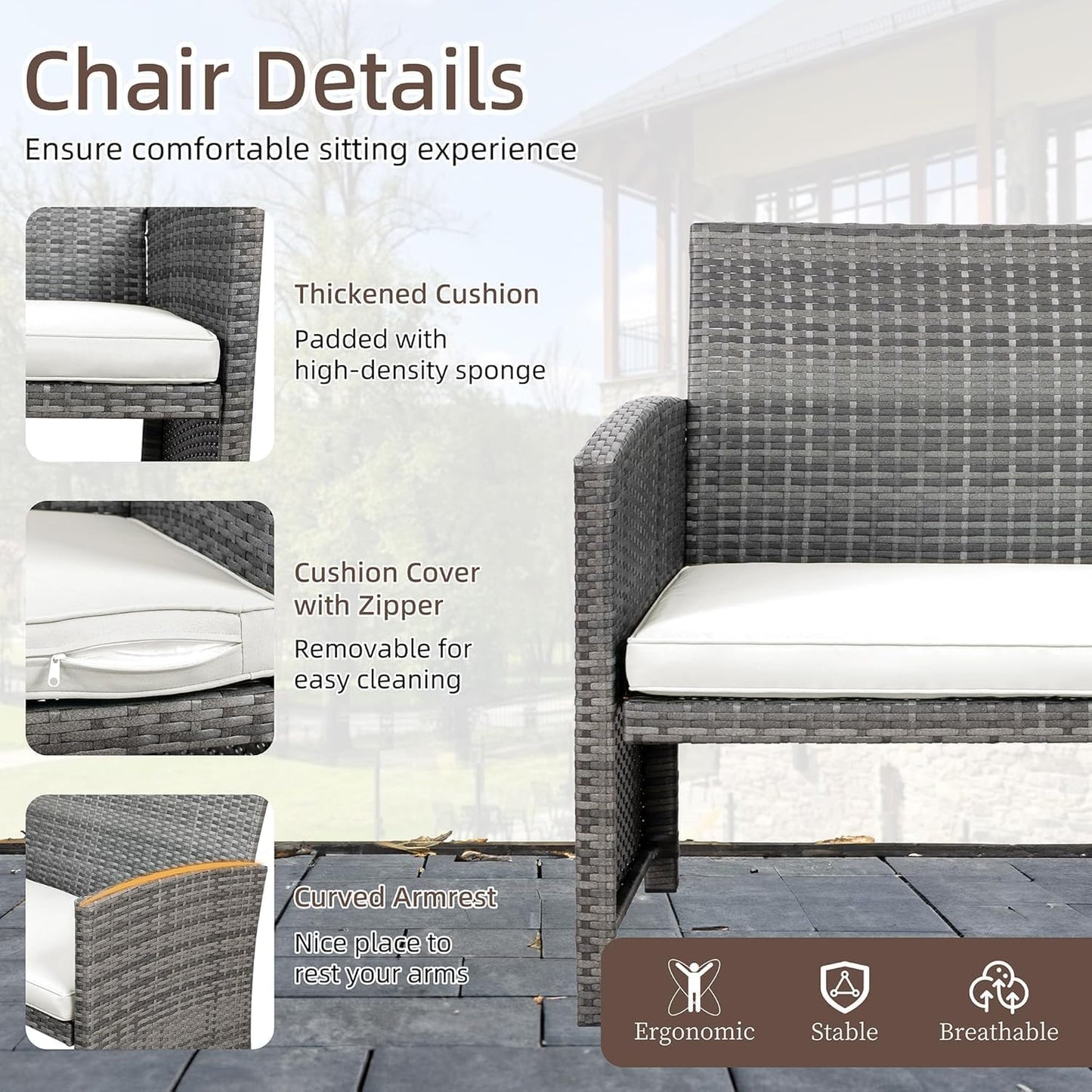 Shintenchi 4 Piece Patio Ratten Set Outdoor Furniture Set Wicker Conversation Set with Cushions and Tempered Glass Tabletop,Beige