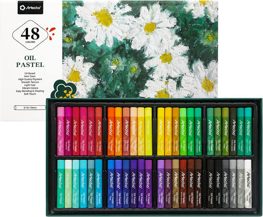 Artecho Oil Pastels Set of 48 Colors, Soft Oil Pastels for Art Painting, Drawing, Blending, Art Supplies for Artists, Beginners, Students, Teachers (10 x 70 mm)