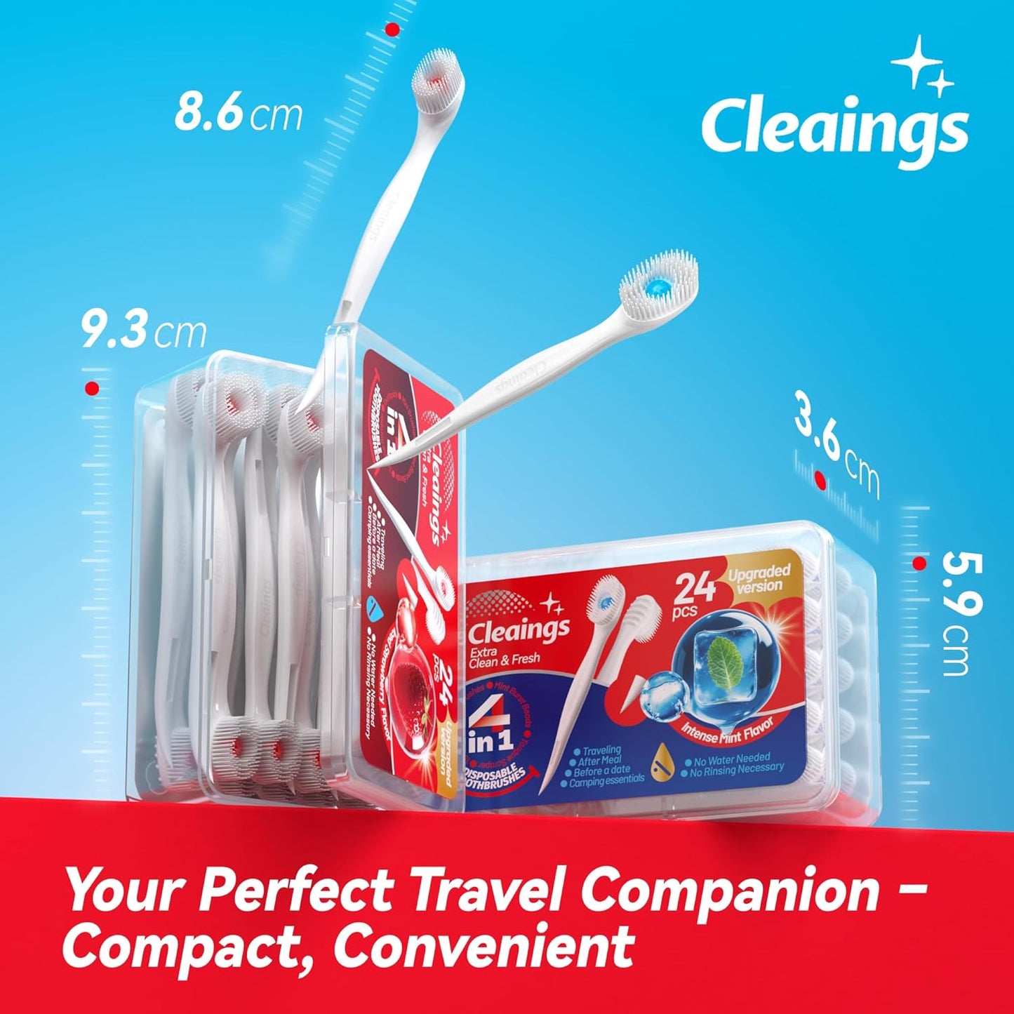 Mini Disposable Toothbrush Set with Toothpaste – Travel Essentials, Portable Toothbrush for Women & Men, Camping, Road Trip, Vacation, 24 Count-Intense Mint Flavor（Pack of 1）