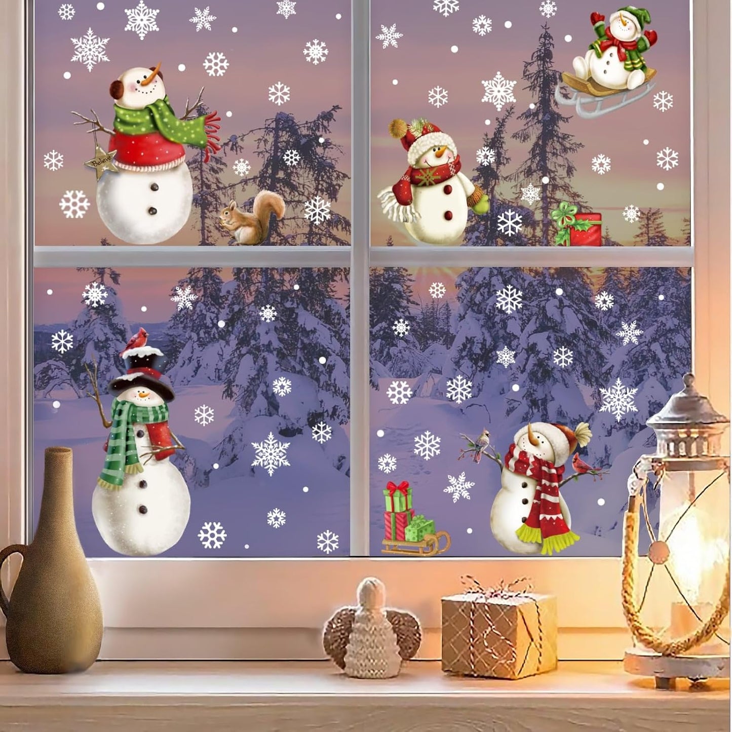 Christmas Snowflake Stickers，Snowman Decals，Window Stickers for Windows Glass，Winter Window Cling，Christmas Decorations Holiday,Christmas Window Clings (Snowman)