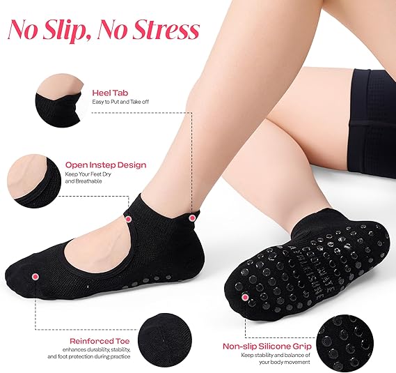 CoolMate Pilates Socks with Grips for Women, Yoga Socks, Crew Non Slip Women for Workout, Barre, Pilates Gifts