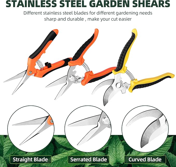 3-Pack Stainless Steel Pruning Shears, Pruning Snips and Clippers for Gardening - Cart Shape