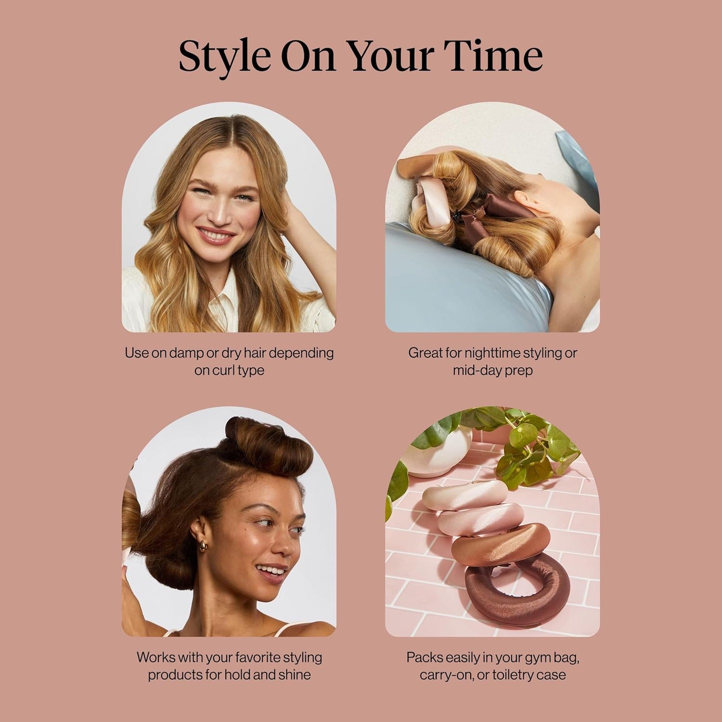 Kitsch Satin Hair Curlers, Heatless Curling Rod - Jumbo Flexi Rod, Heatless Hair Curler - Hair Curlers to Sleep In - No Heat Overnight Curls - For All Hair Types and Texture - 4pcs Rosewood