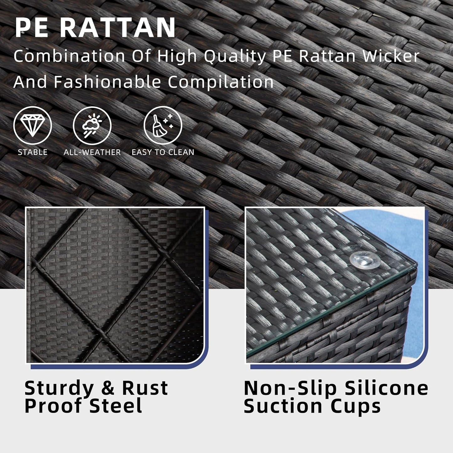 Vongrasig 5 Piece Patio Furniture Sets, Outdoor Patio Set Sectional Sofa, All-Weather PE Rattan Outdoor Couch with Ottoman, Glass Table for Garden, Backyard, Porch, Beige