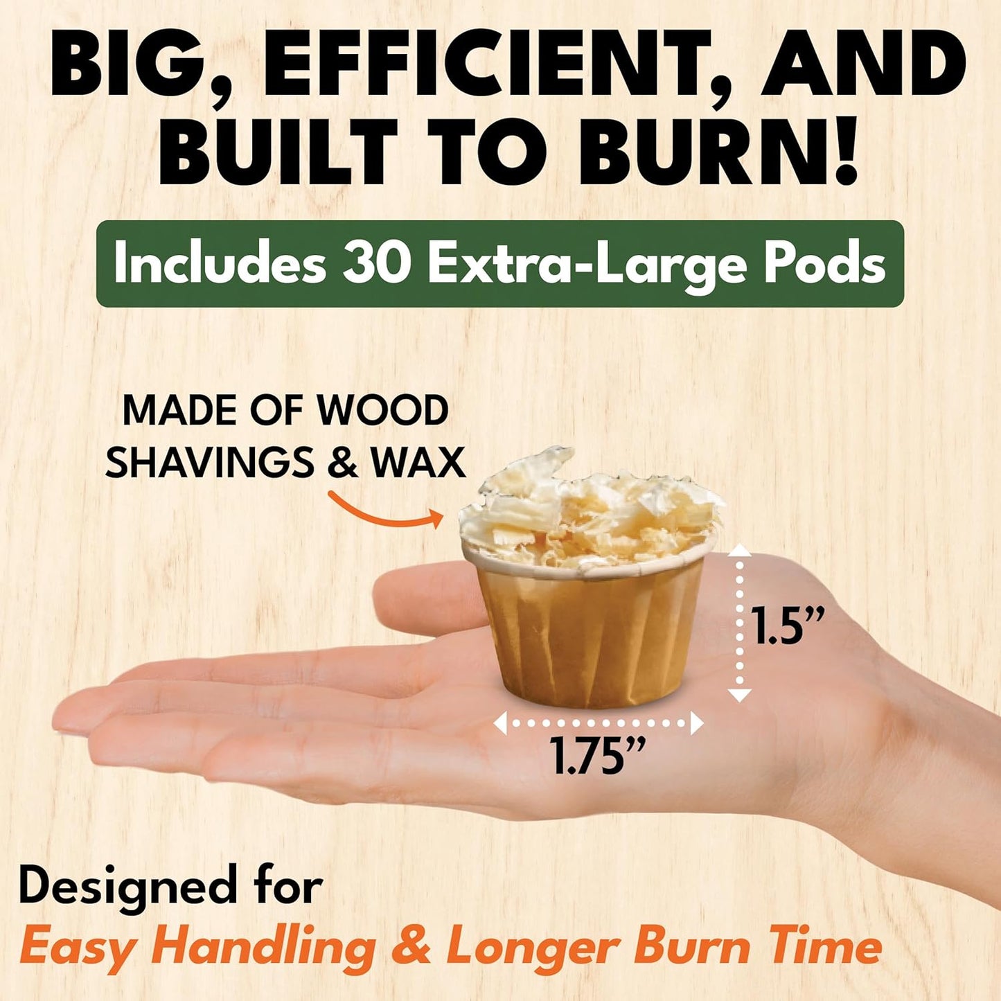 Superior Trading Fire Starter Pods in Resealable Packs - Fire Starters for Campfires, BBQ, Grill, Pit, Wood Stove & Charcoal Starter, 15-20-Min Burn, 30 Extra Large Pods, USA Made, Brown, 3.2 Lbs