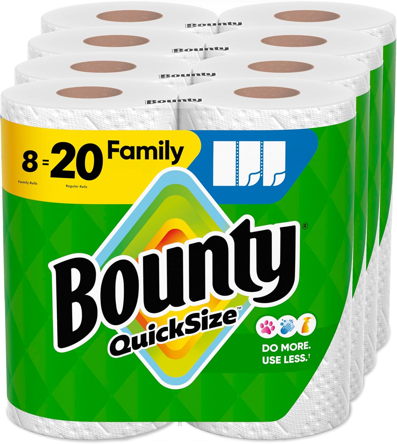 Bounty Quick Size Paper Towels, White, 8 Family Rolls = 20 Regular Rolls (Packaging May Vary)