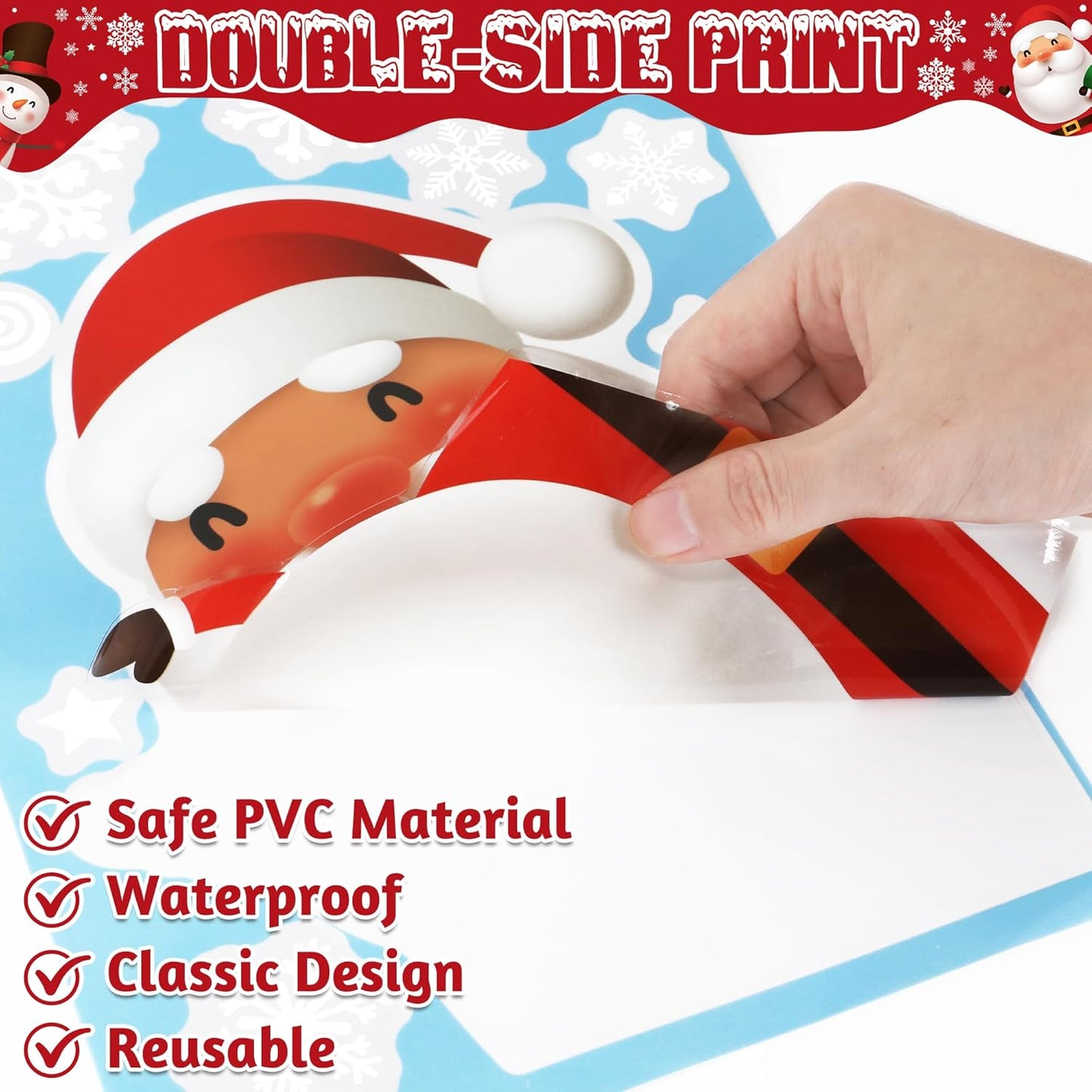 144 PCS Christmas Window Clings, Snowflake Window Clings for Stickers for Glass, Christmas Decorations Decals for Snowman Santa Claus Tree Reindeer Elf Winter Party Accessories Supplies Decor