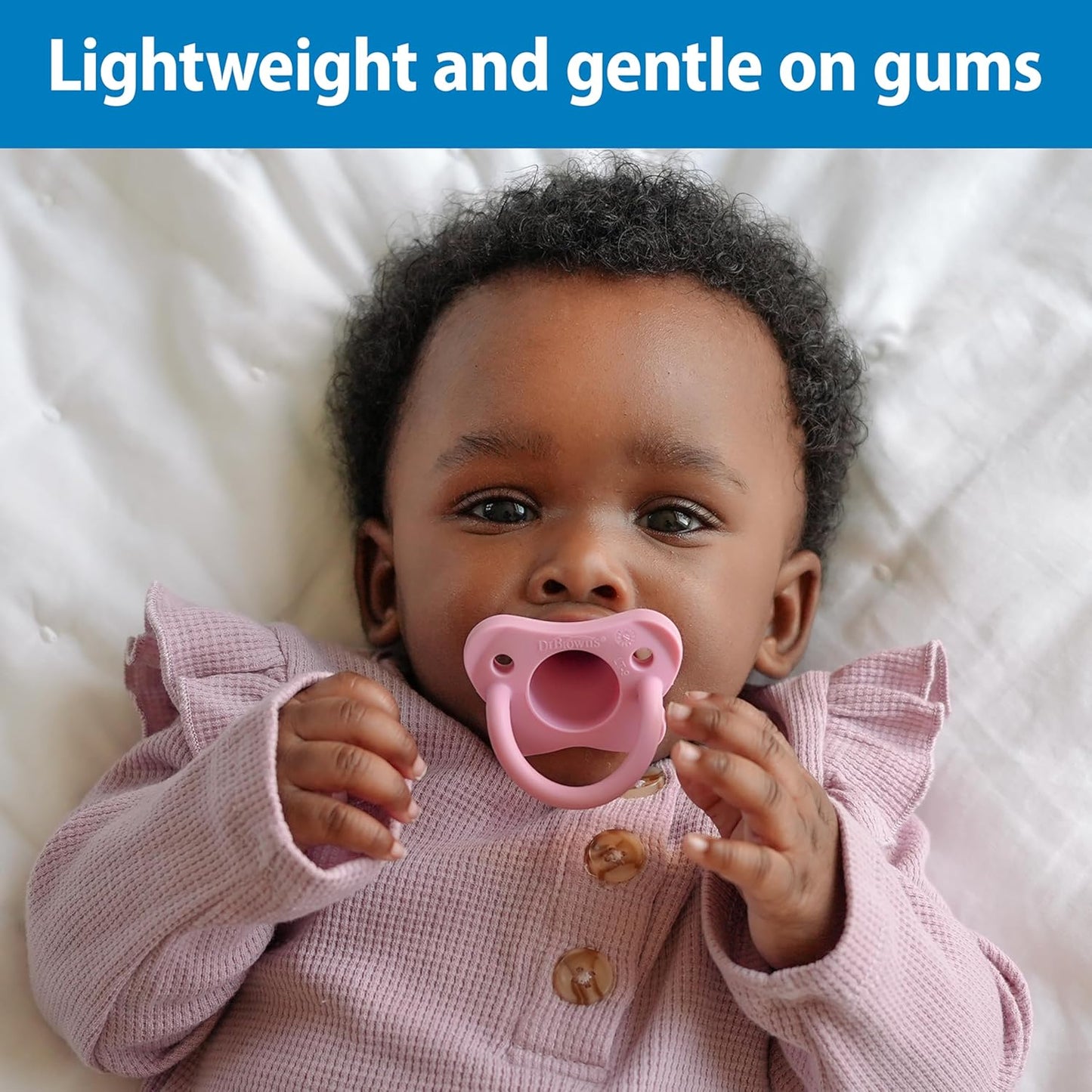 Dr. Brown's HappyPaci 100% Silicone Baby Pacifier, Contoured One-Piece Design, Light Pink/Pink/White, 0-6m, BPA-Free, 3-Pack