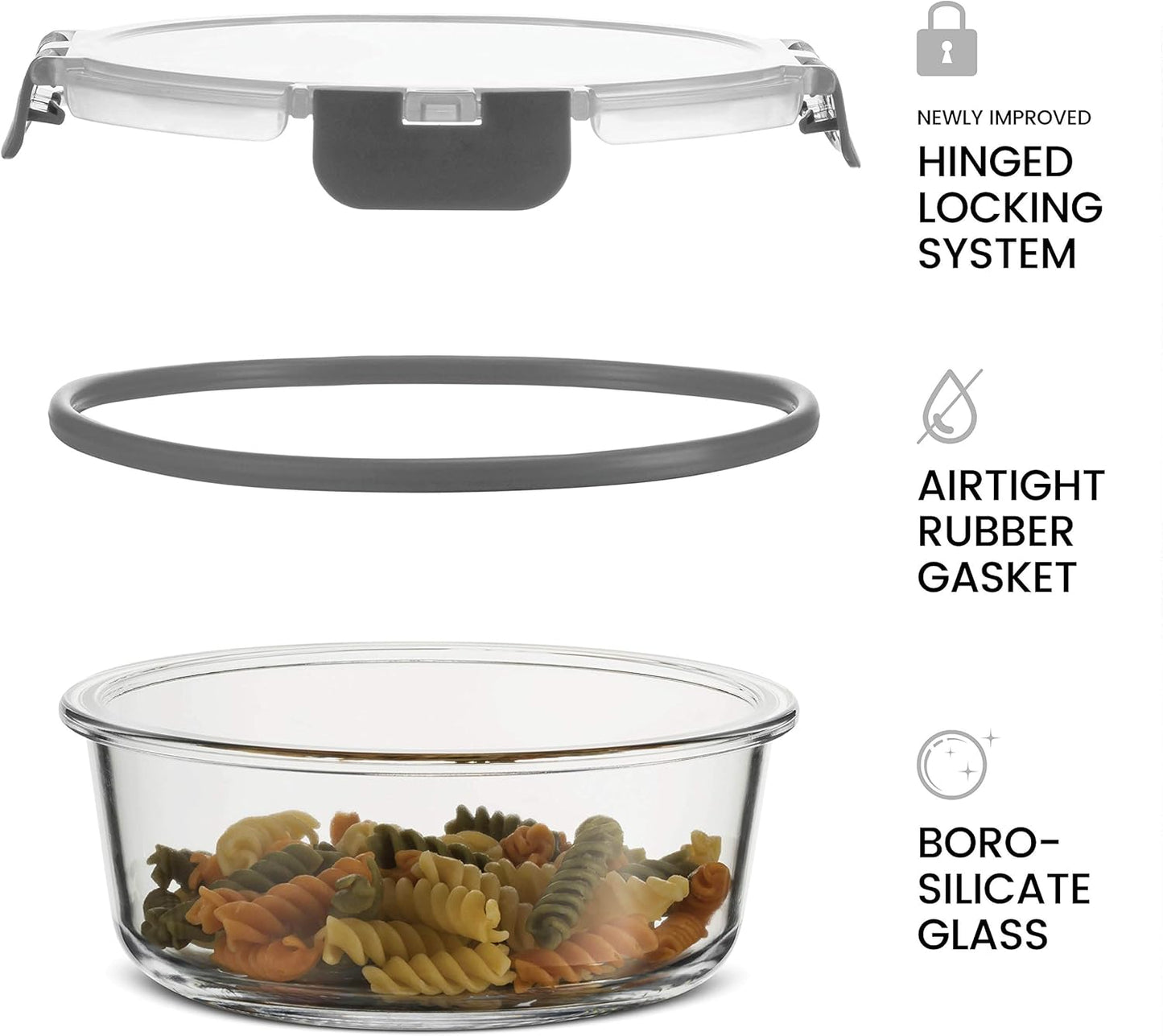 FineDine Airtight Glass Storage Containers with Hinged Locking Lid BPA Free for Meal Prep/Moving/Freezer/Oven