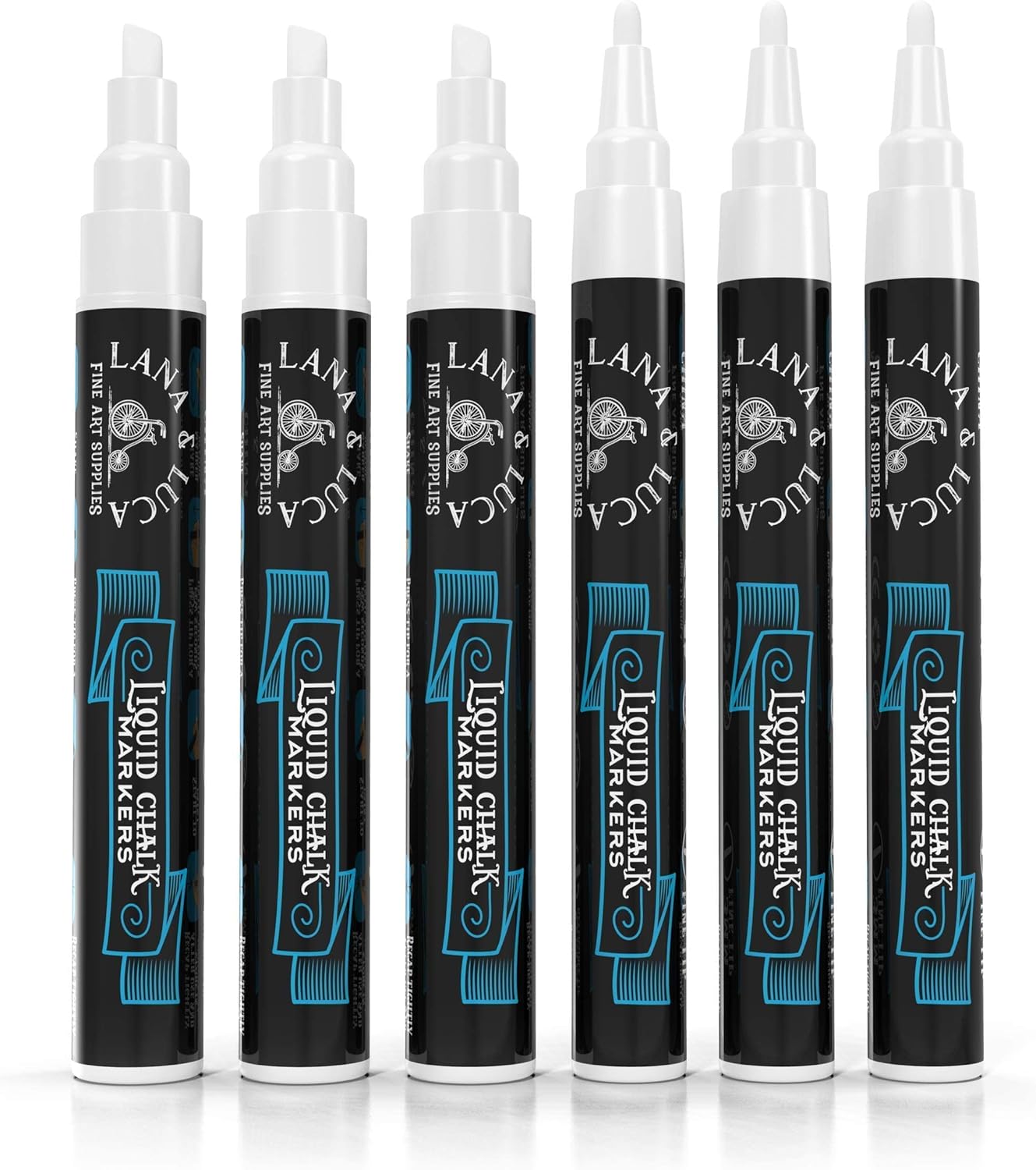 Liquid Chalk Marker Pen - White Dry Erase Marker - Chalkboard Signs, Windows, Blackboard, Glass (6 Pack) 3-6mm Reversible Tip, 3-3mm Fine Tip