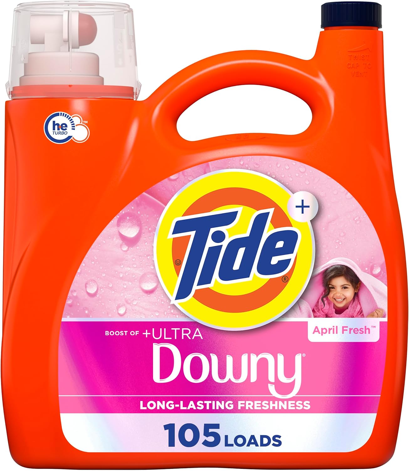 Tide Plus Boost of Ultra Downy Liquid Laundry Detergent, April Fresh Scent, 148 fl oz, 105 Loads, Laundry Detergent Liquid with Long-Lasting Freshness