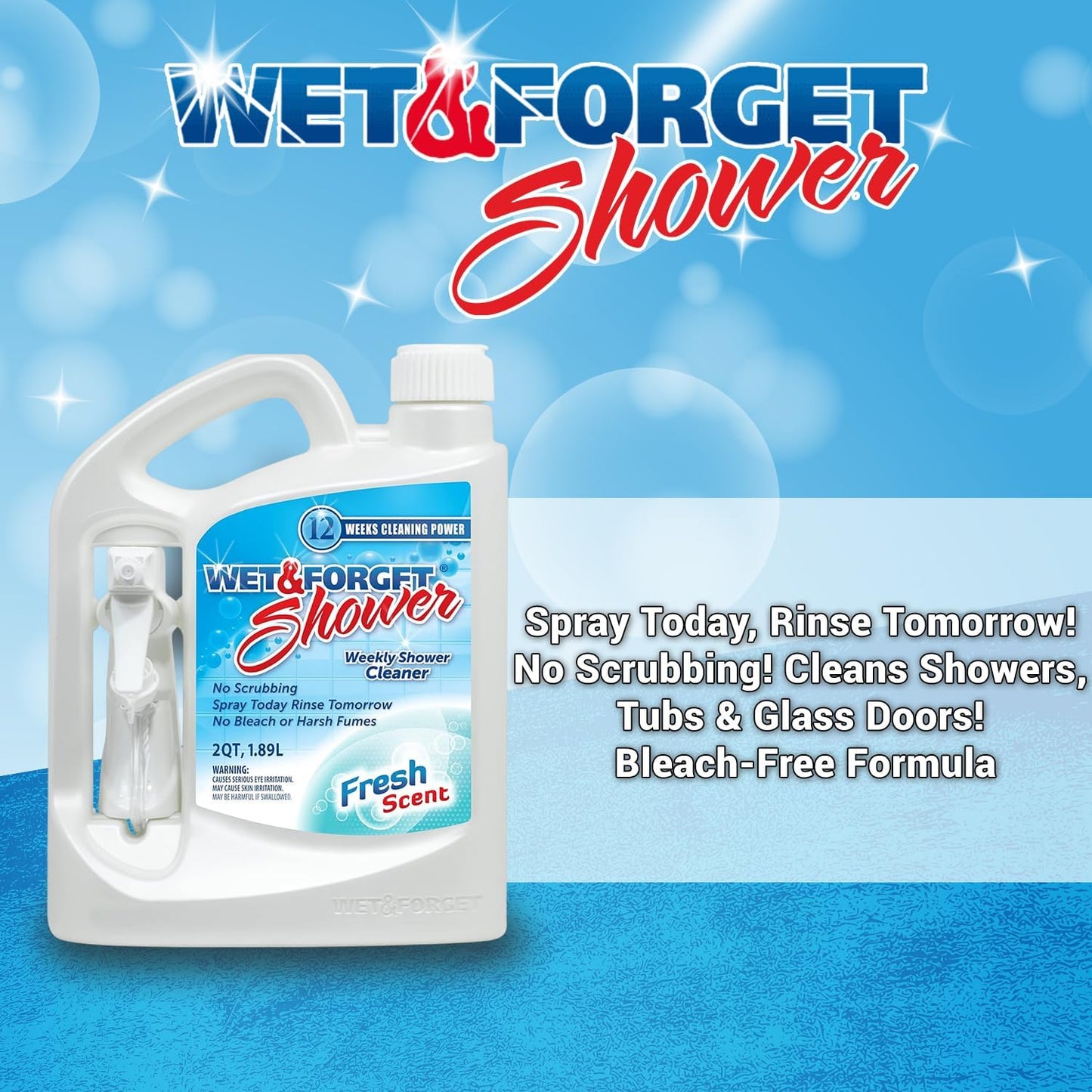 Wet & Forget Shower Cleaner Spray Multi-Surface Weekly Application Requires No Scrubbing, Bleach-Free Formula, Ready to Use, Fresh Scent, 3 Months of Cleaning, 64 Fluid Ounces, 1 Pack