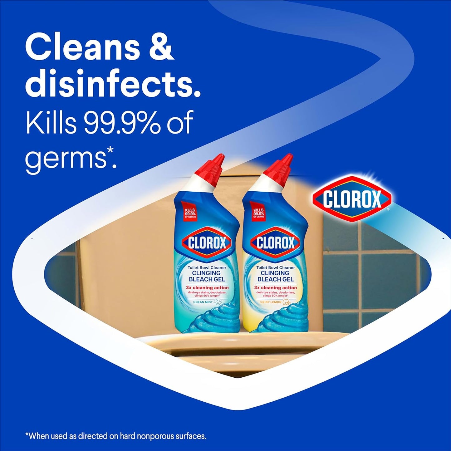 Clorox Toilet Bowl Cleaner, Clinging Bleach Gel, Ocean Mist - 24 Ounces, Pack of 2