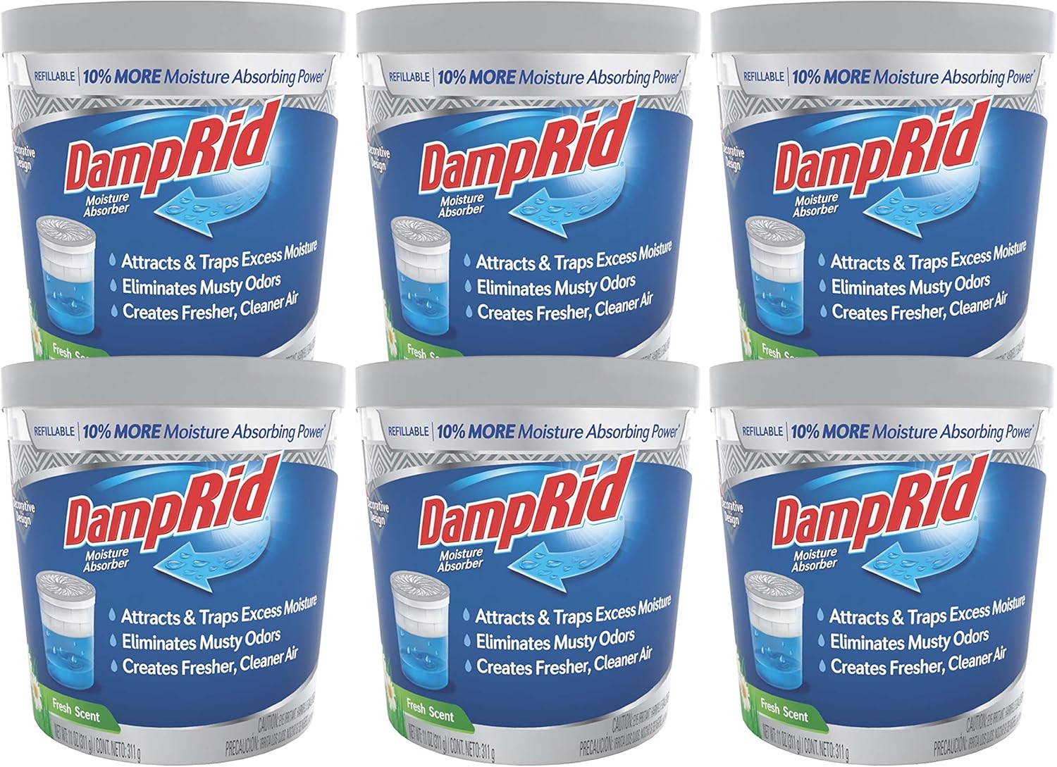 DampRid Refillable Moisture Absorber, 11 oz., 6-Pack – Fresh Scent Moisture Absorbers, 10% More Absorbing Power*, Eliminates Musty Odors for Fresher, Cleaner Air