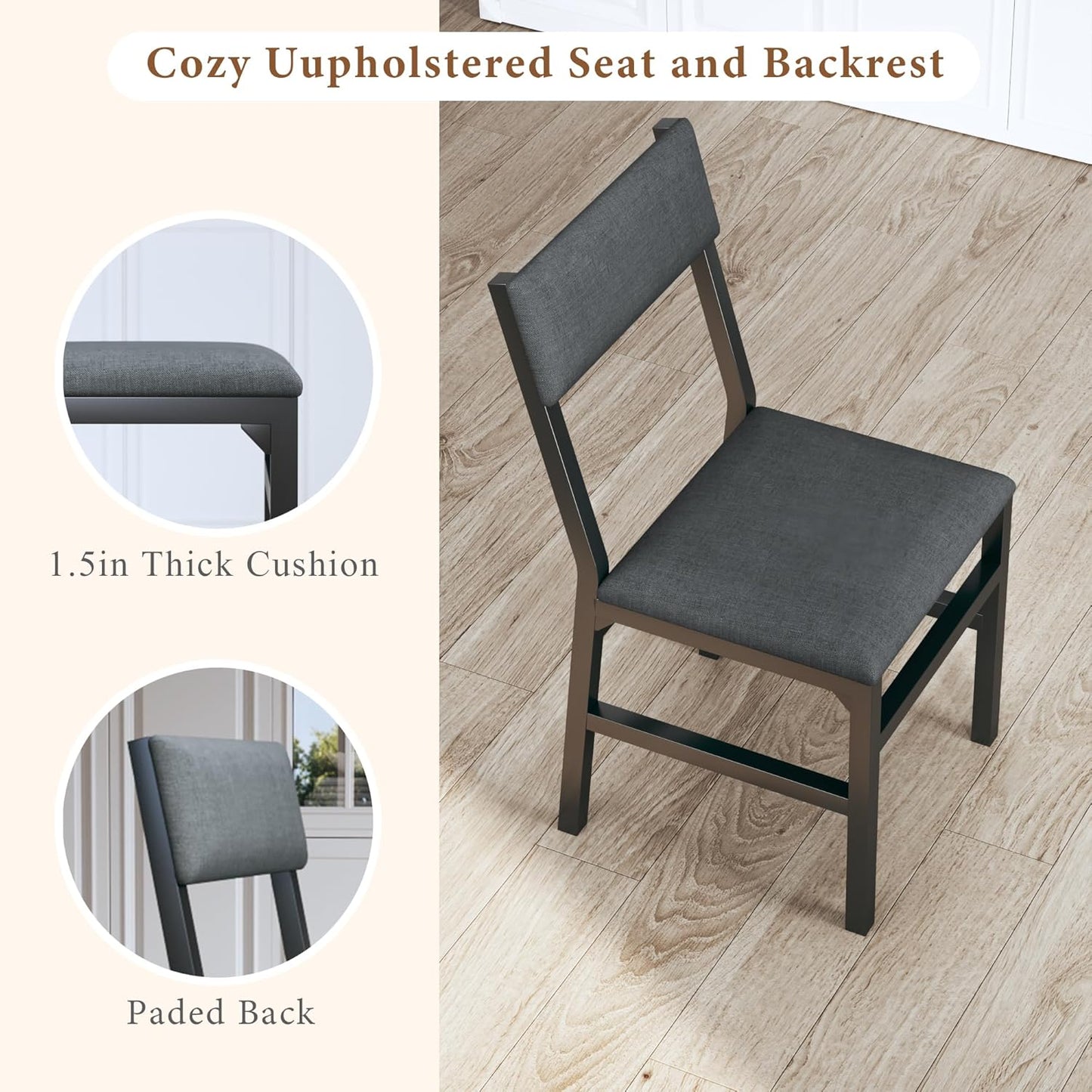 Dining Table Set for 4, Extendable Kitchen Table Cushion Chairs Set of 4, Rectangle Dining Table with Metal Frame & MDF Board, Folding for Small Apartment Saving Space, Black