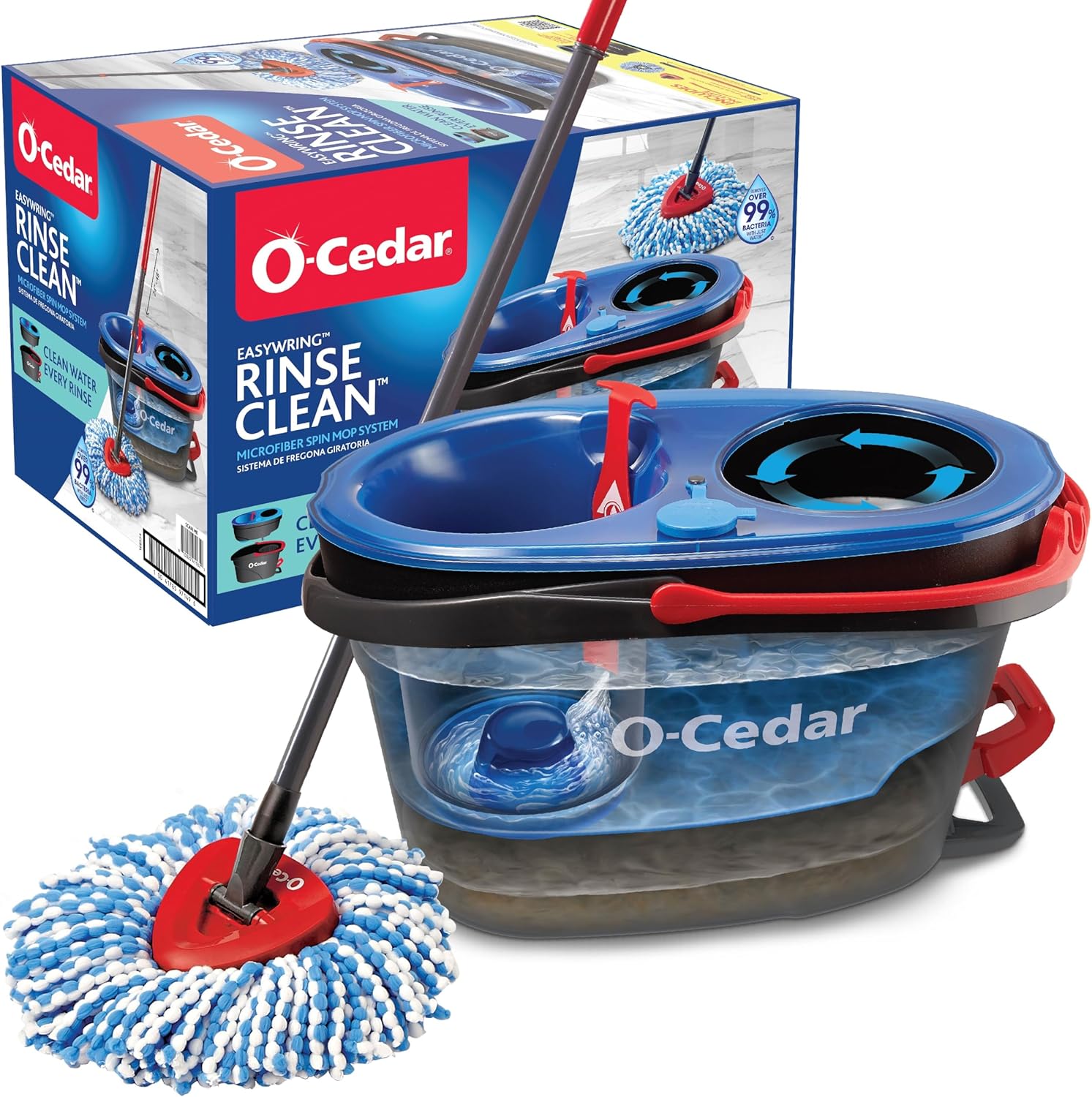 O-Cedar RinseClean Spin Mop & Bucket System | Clean with Clean Water | Removes 99% of Bacteria
