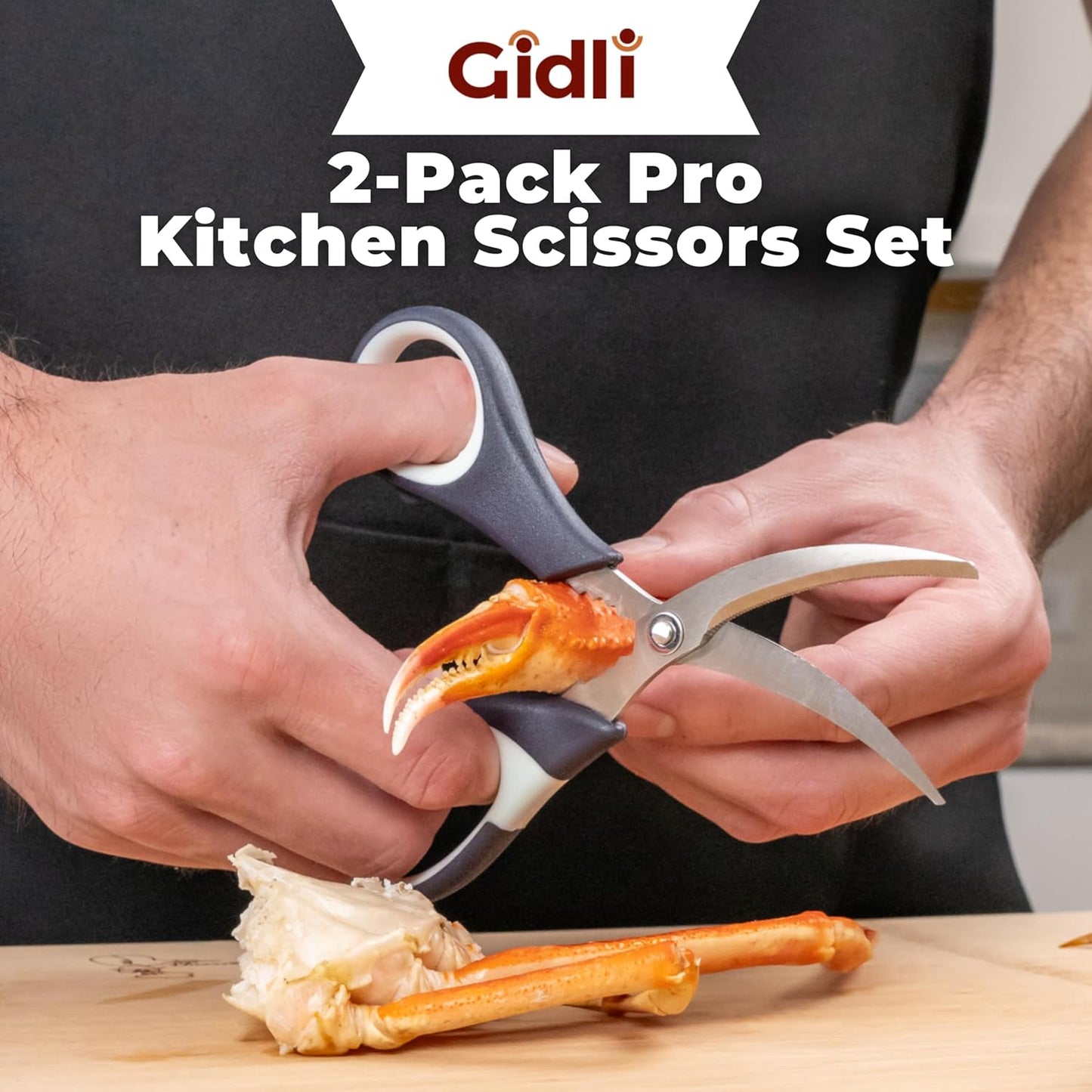 Kitchen Shears by Gidli - Includes Seafood Scissors As a Bonus - Heavy Duty Utility Stainless Steel All Purpose Ultra Sharp Scissors for Food/Cooking