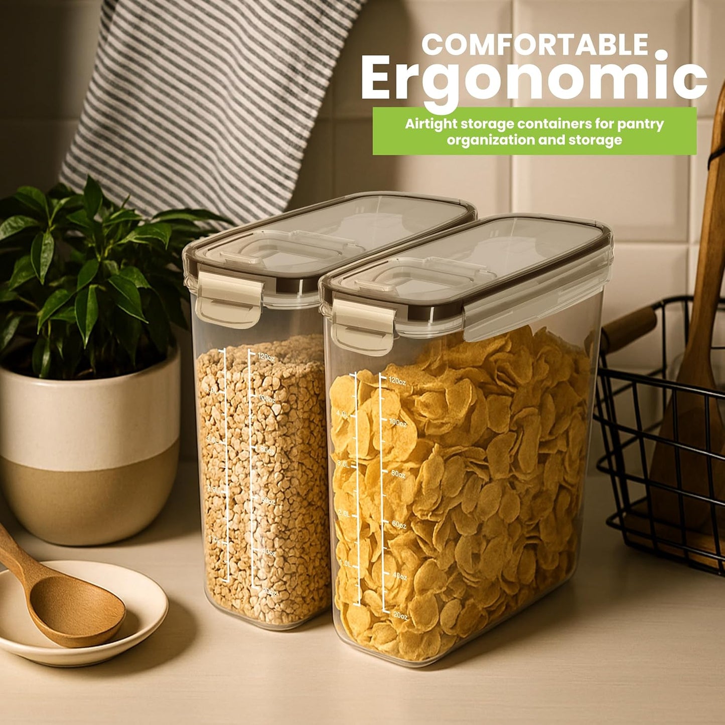 Utopia Kitchen Cereal Containers Storage - Liter Airtight Food Storage Containers & Cereal Dispenser For Pantry Organization And Storage (Clear, 4 Liter Pack of 4)