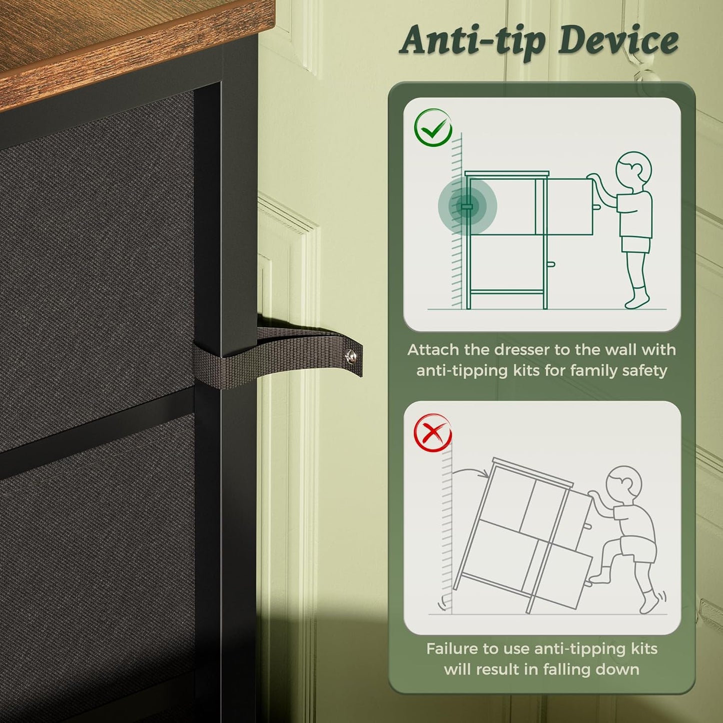 Huuger 9 Drawer Dresser, 47 Inch Dresser TV Stand for 50, 55 Inch TV, Entertainment Center with Drawers, for Bedroom, Closet, Rustic Brown