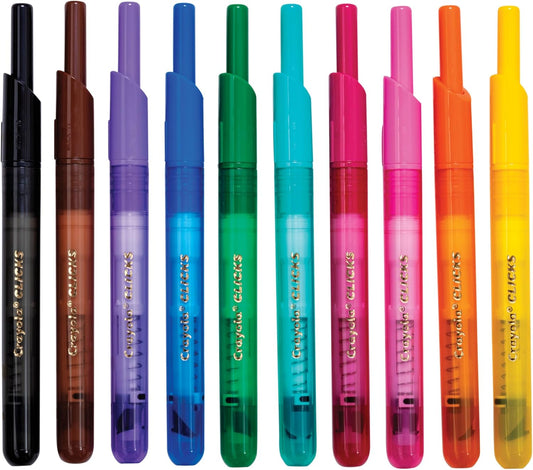 Crayola Clicks Retractable Tip Markers (10ct), Stocking Stuffers for Kids & Toddlers, Cone Tip Washable Art Marker Set, Coloring Book Supplies, No Dry, 3+
