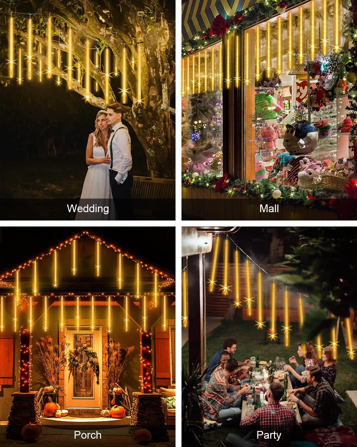 Meteor Shower Lights Outdoor Christmas Light UL Certified 20 Inch 20 Tubes 1080 LED Falling Rain Drop Lamp Snowfall Icicle Cascading String Lights for Xmas Holiday Tree Garden Decor, Warm White