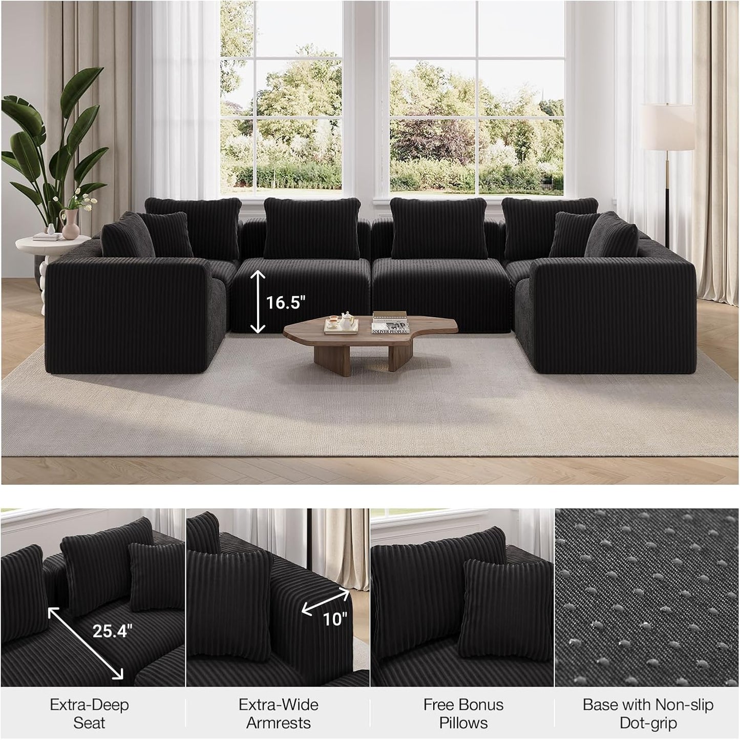 Novilla 106" Modular Sectional Sofa, Modern Cloud Sectional Couch with Smarts Coil Support, L-Shape Boneless Couch for Living Room Apartments Bedroom, No Assembly Required (3 Seater + 1 Ottoman)