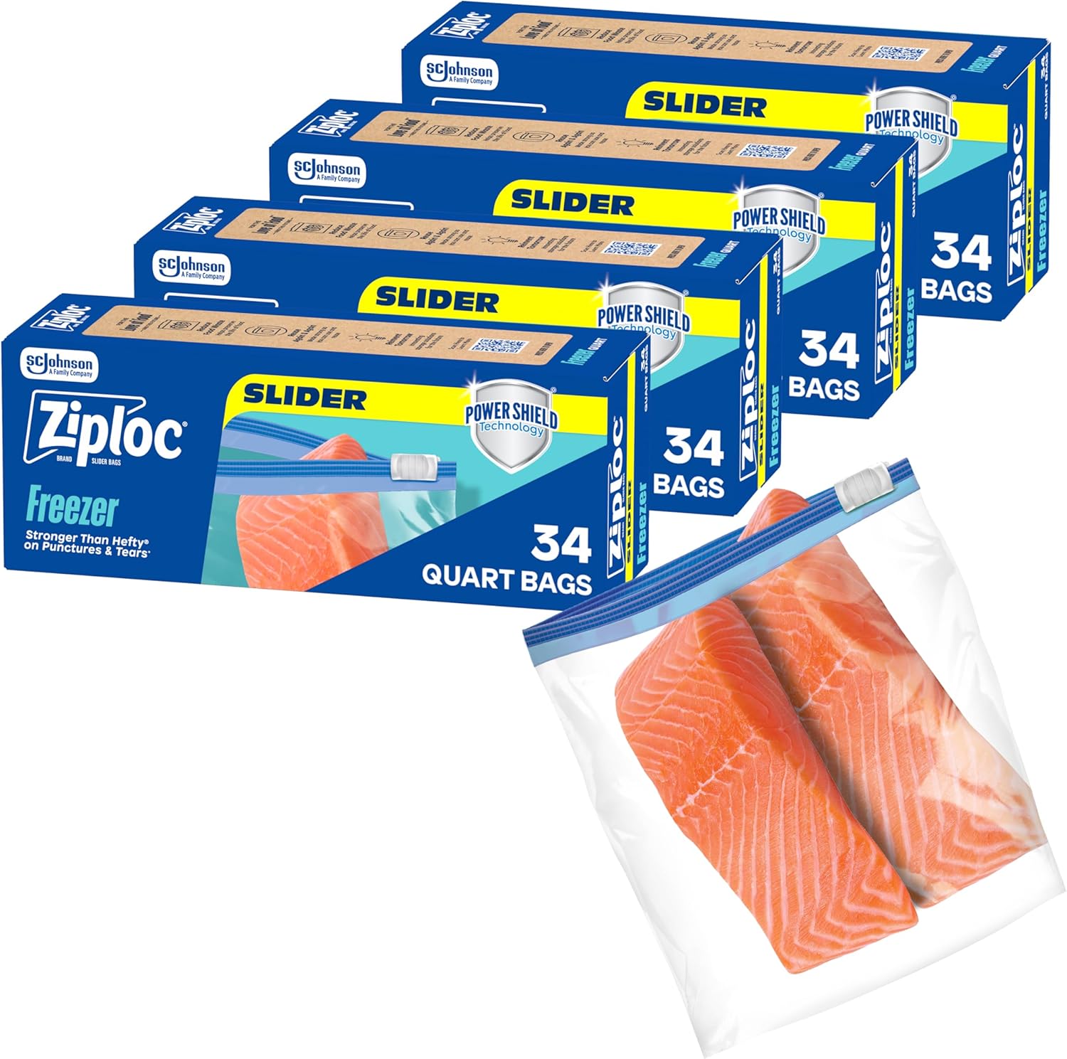Ziploc Quart Food Storage Freezer Slider Bags, 136ct Total, Durable, 34 Count, 4 Pack (Packaging May Vary)