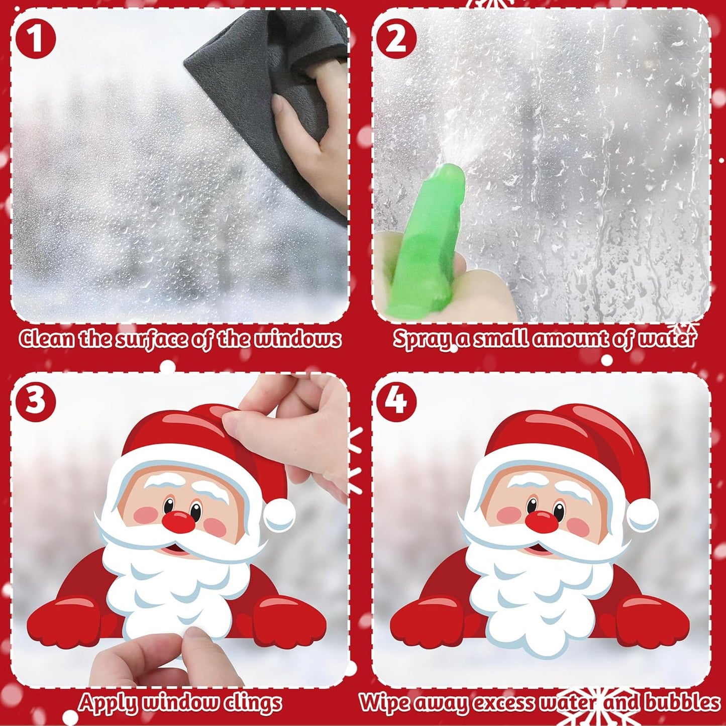 186PCS Christmas Decor, Christmas Window Clings, 9 Sheets Snowflake Window Stickers Decals with Santa Claus Snowman Reindeer, PVC Xmas Decorations Clings for Holiday Party Decorations Accessories