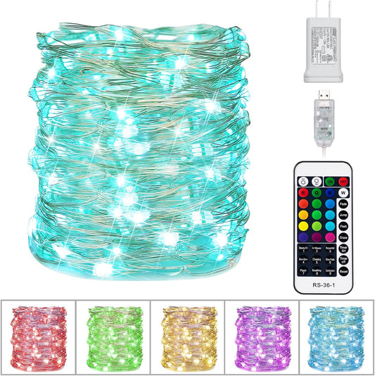 Minetom Color Changing Fairy String Lights - 33 ft 100 LED USB Silver Wire Lights with Remote and Timer, Starry Fairy Light for Bedroom Party Indoor Christmas Decoration, 16 Colors, Adapter Included
