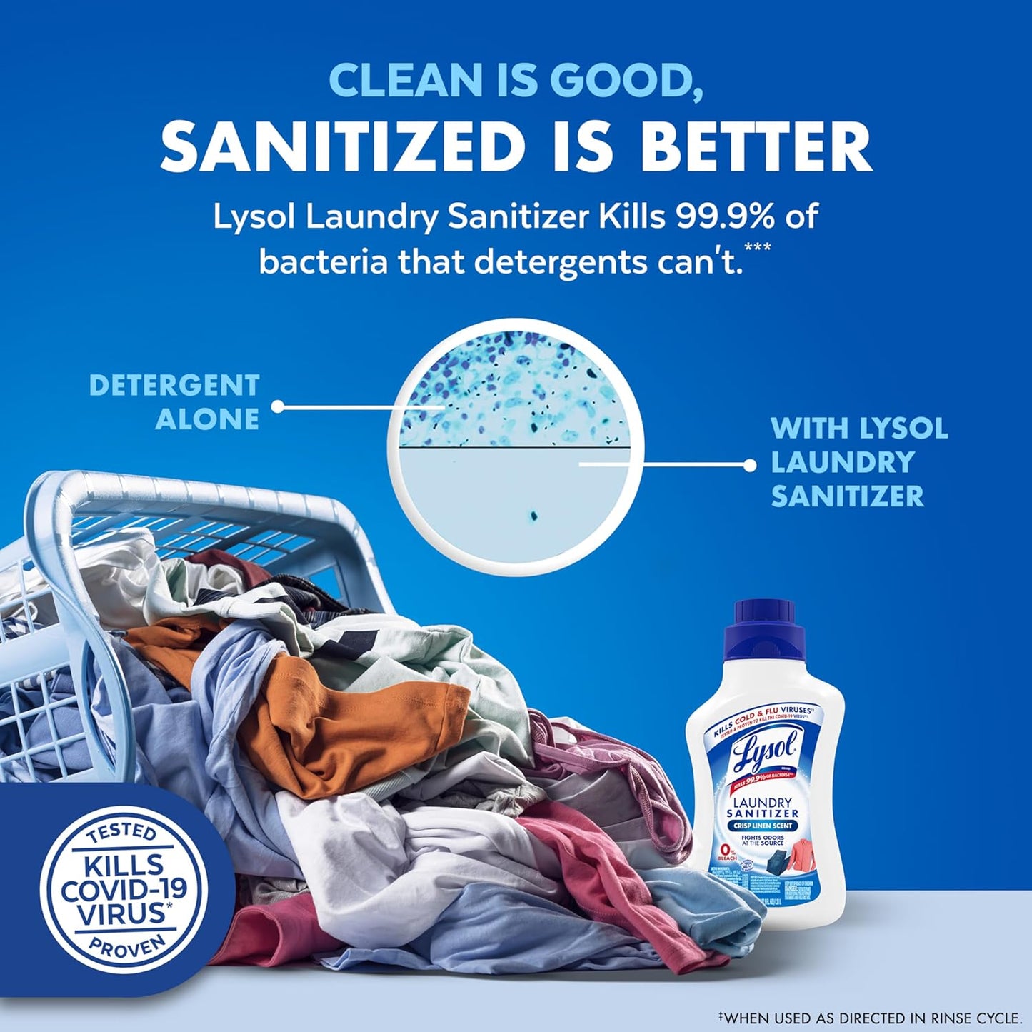 Lysol Disinfectant Laundry Sanitizer & Scent Booster, Laundry Detergent Additive, Color Safe Bleach Alternative, Laundry Odor Eliminator, Kills Bacteria & Viruses, Crisp Linen Scent, 41 Fl Oz Liquid
