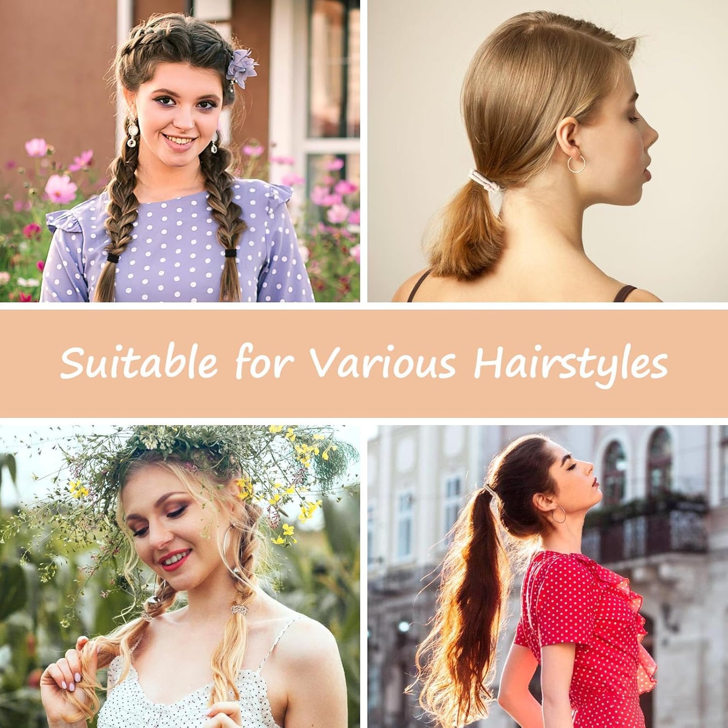 Boho Hair Ties, 20 PCS of 4 Styles Cute Bands for Thick or Thin Hair, No Damage Elastic Bracelets, Brown Hair Accessories for Girls and Women