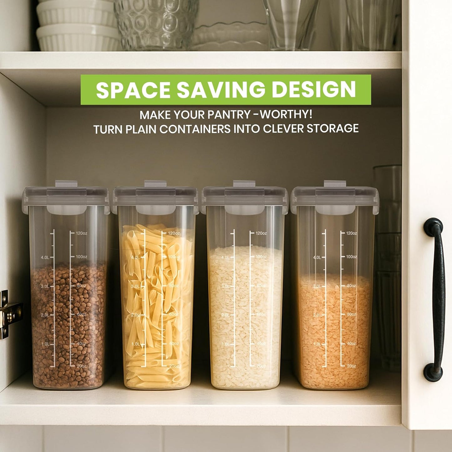 Utopia Kitchen Cereal Containers Storage - Liter Airtight Food Storage Containers & Cereal Dispenser For Pantry Organization And Storage (Clear, 4 Liter Pack of 4)