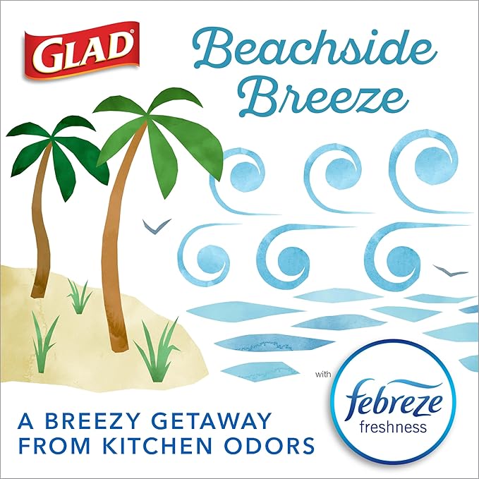 Glad Odorshield Small Drawstring Trash Bags, 4 Gal, Febreze Beachside Breeze, 80 Ct, Pack May Vary