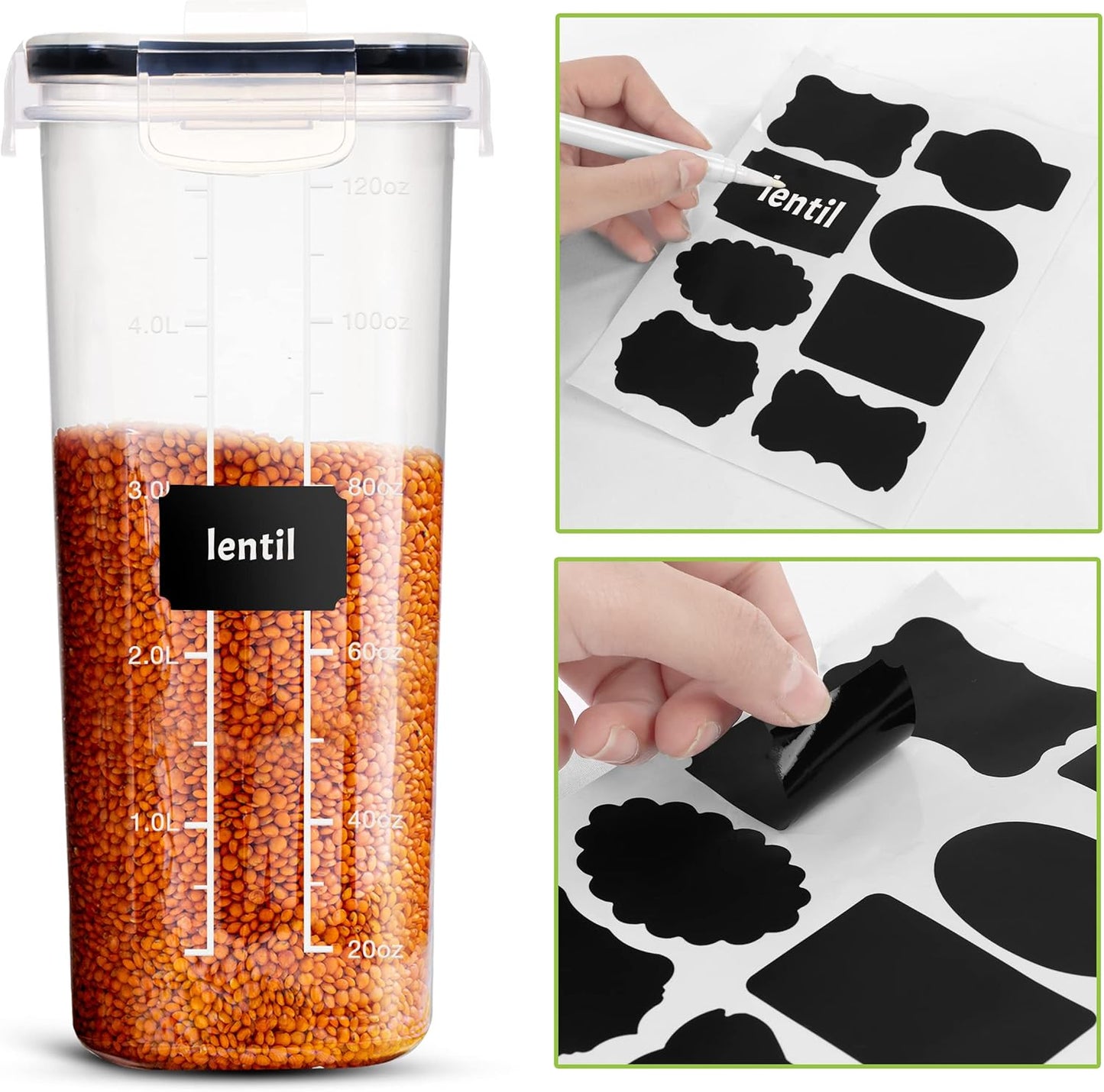 Utopia Kitchen Cereal Containers Storage - Liter Airtight Food Storage Containers & Cereal Dispenser For Pantry Organization And Storage (Clear, 4 Liter Pack of 4)