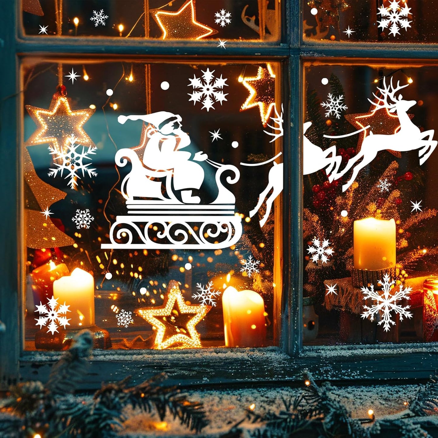 Christmas Window Clings 146Pcs Christmas Window Stickers Double-Sided White House Xmas Window Clings for Glass Decoration Snowman Snowflake Self Adhesive Windows Decals for Christma Holiday Party